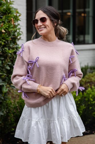FINAL SALE - Bow Accent Mauve Knit Sweater