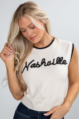 Ivory Nashville Script Sweater Vest