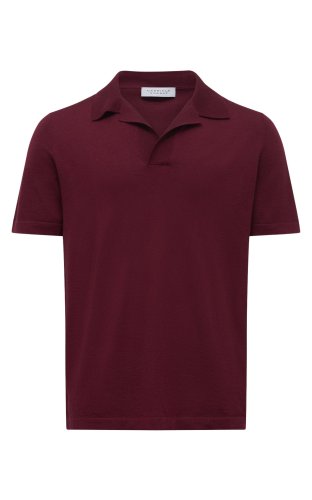 Stendhal Knit Short Sleeve Polo in Bordeaux Cashmere Silk